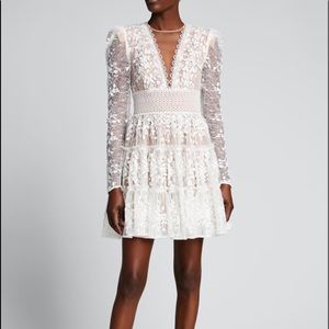 Bronx and Branco Megan V neck Illusion Tiered Lace Dress